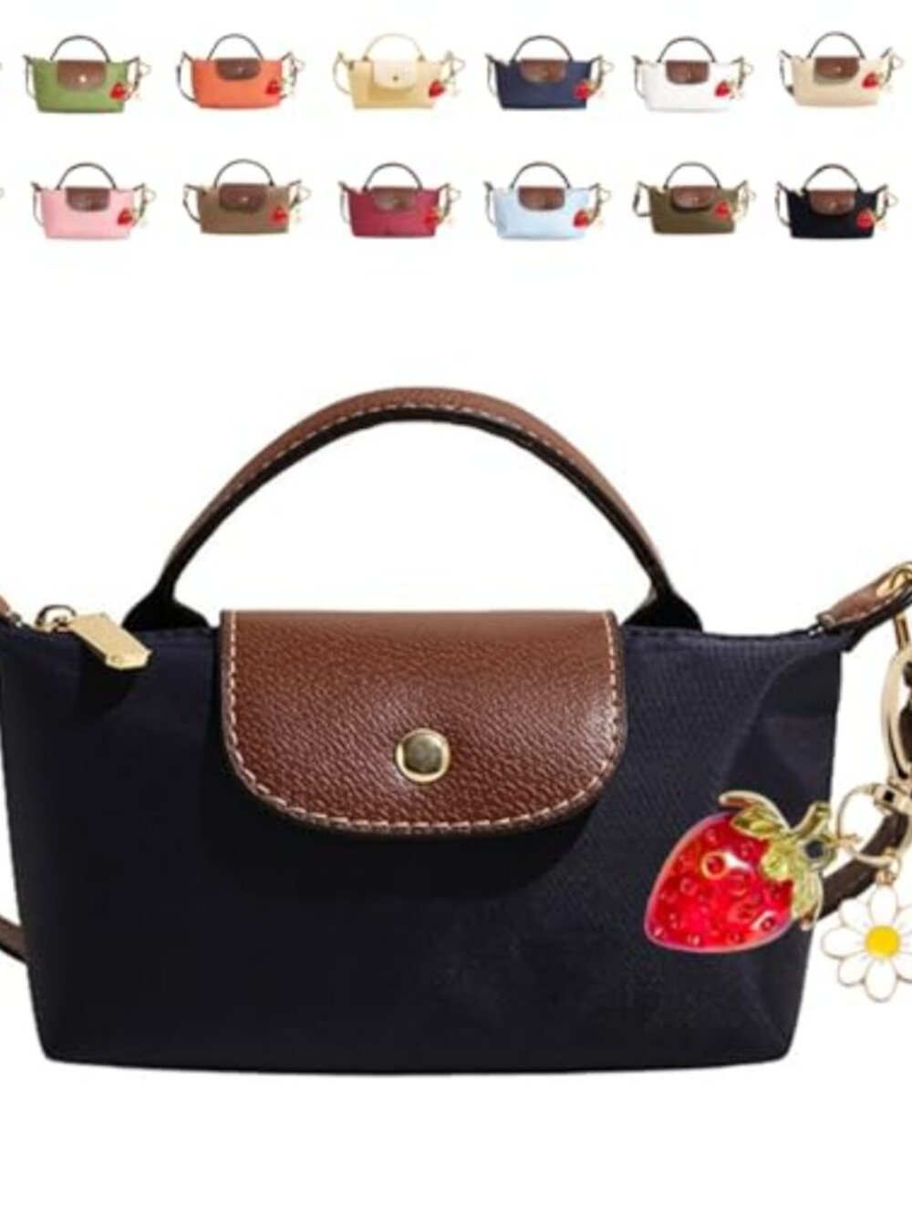 Colorblock Mini Crossbody Bag Nylon Magnetic Closure with Strawberry Charm